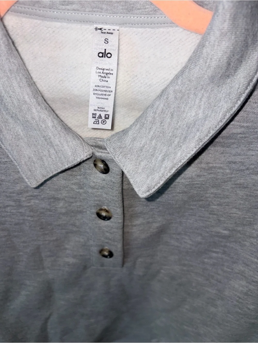 NWT Alo Yoga Polo  Henley Sweatshirt Small Grey Long Sleeve Button Collar Logo